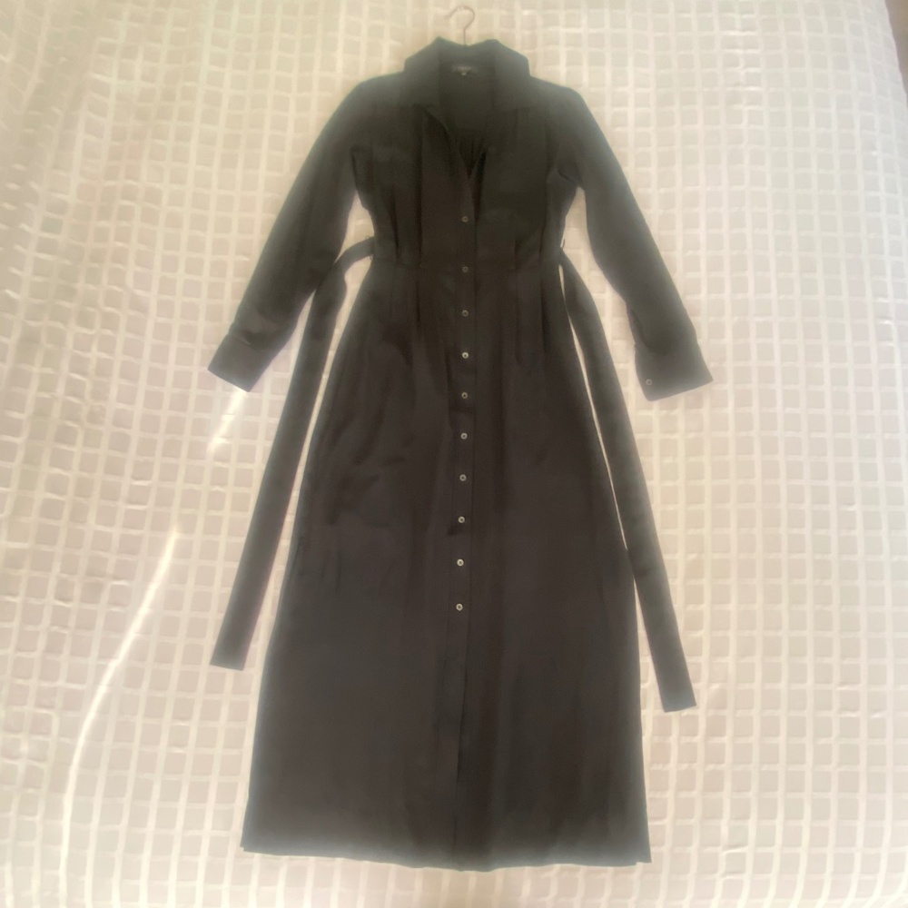 Babaton Black 100% Silk Shirt Dress with Pockets XS